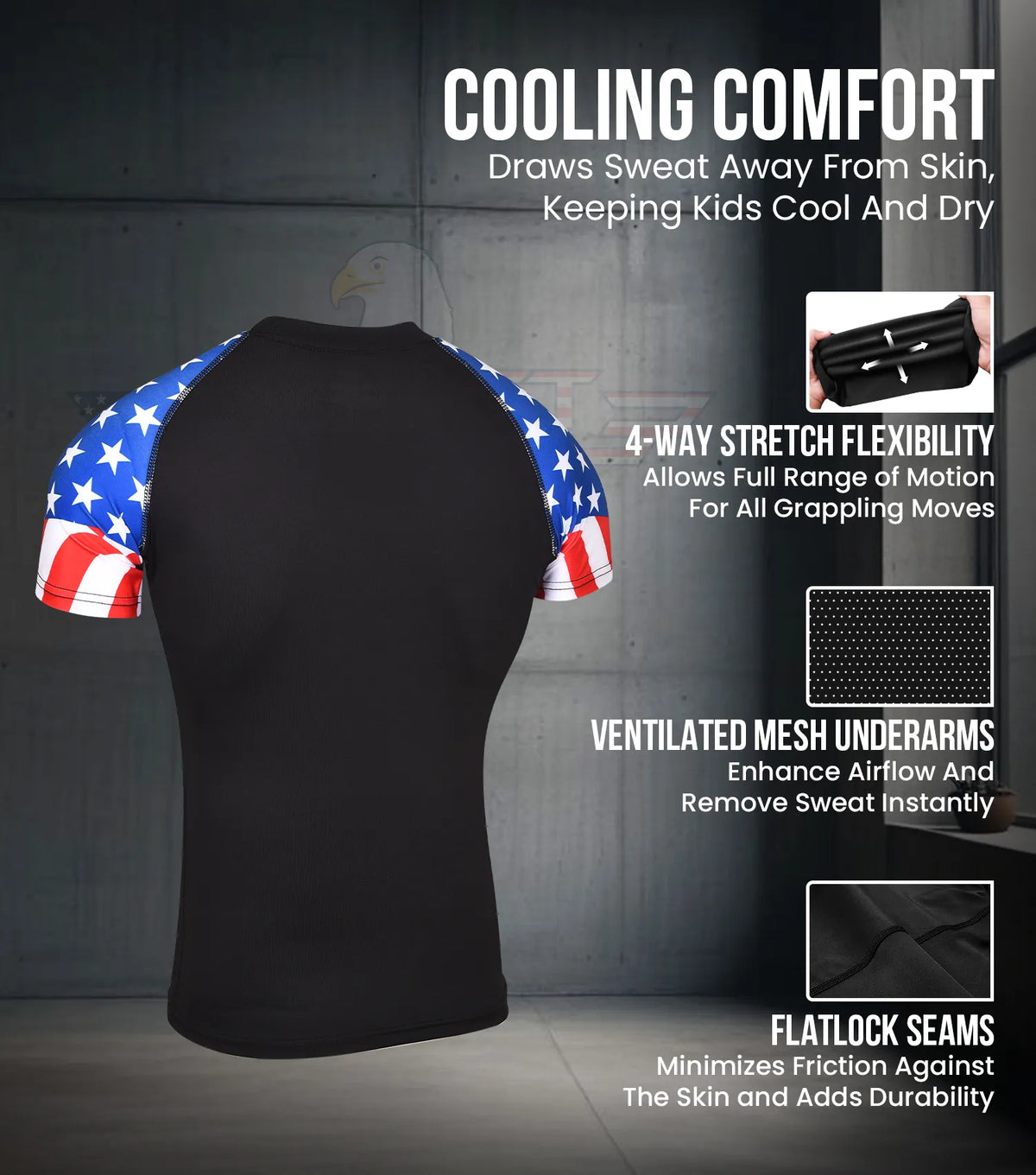 Kids Usa Flag Bjj Rash Guard Short Sleeve