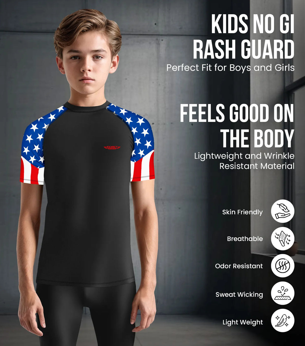 Kids Usa Flag Bjj Rash Guard Short Sleeve