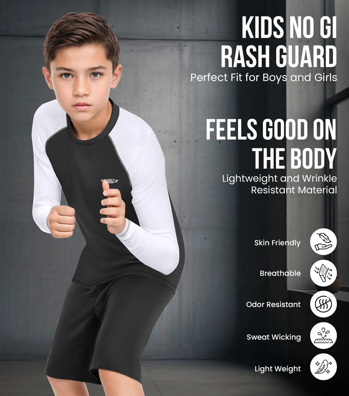 Kids White Bjj Rash Guard Long Sleeve