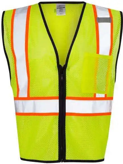 Kishigo 1527-1528 Economy Contrasting Vest with Zippered Front - Lime