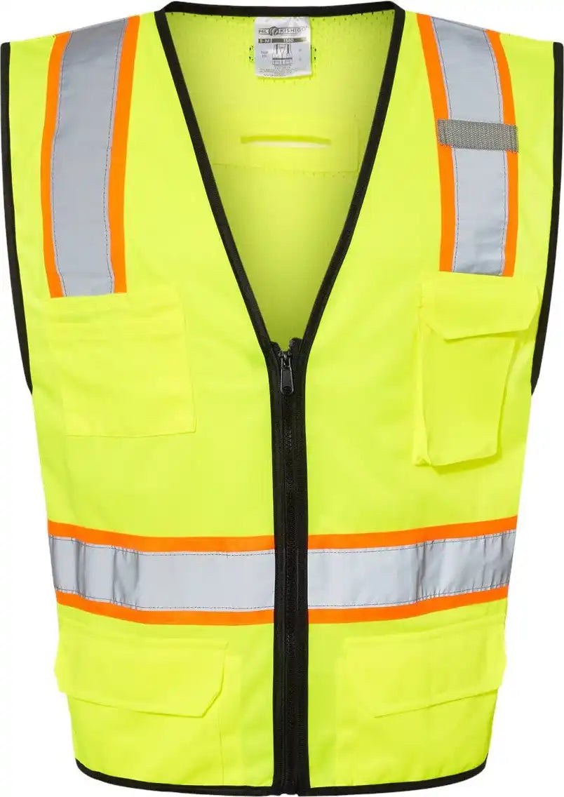 Kishigo 1580m 6 Pocket Contrast Class 2 Vest - 1580-1581 - Lime - S/m