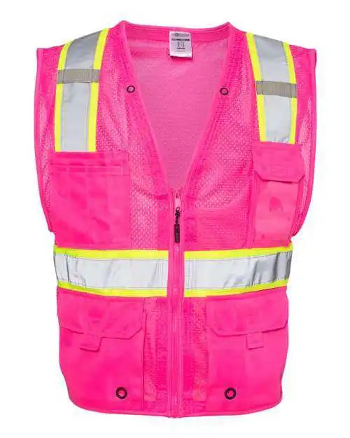 Kishigo B100 111 Ev Series Enhanced Visibility Multi Pocket Mesh Vest Pink Lime B107