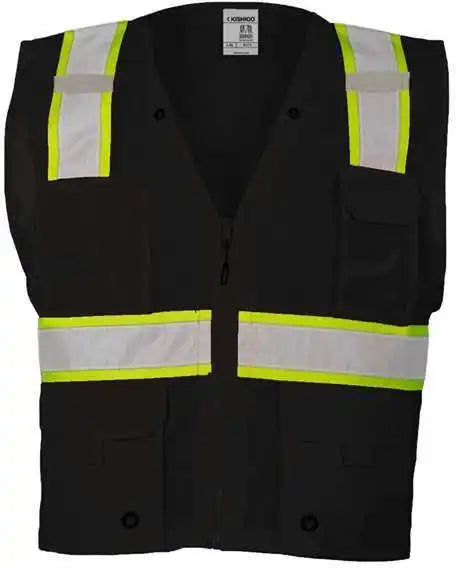 Kishigo B100 111 Ev Series Enhanced Visibility Multi Pocket Mesh Vest Black Lime