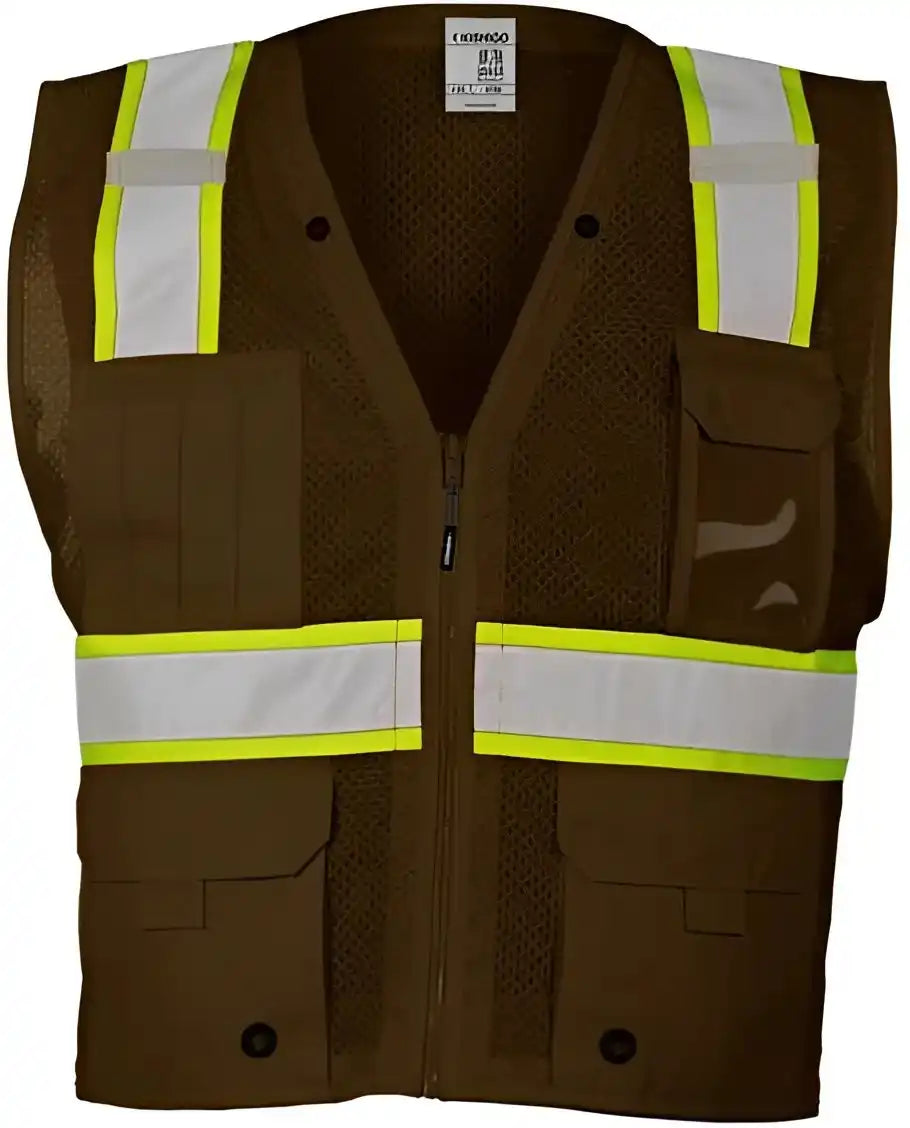 Kishigo B100-111 Ev Series Enhanced Visibility Multi-pocket Mesh Vest - Brown Lime - B108