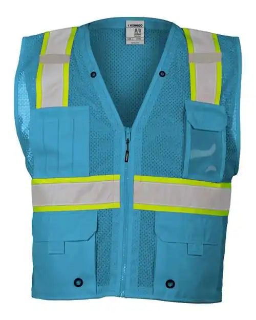 Kishigo B100-111 Ev Series Enhanced Visibility Multi-pocket Mesh Vest - Electric Blue Lime - B110