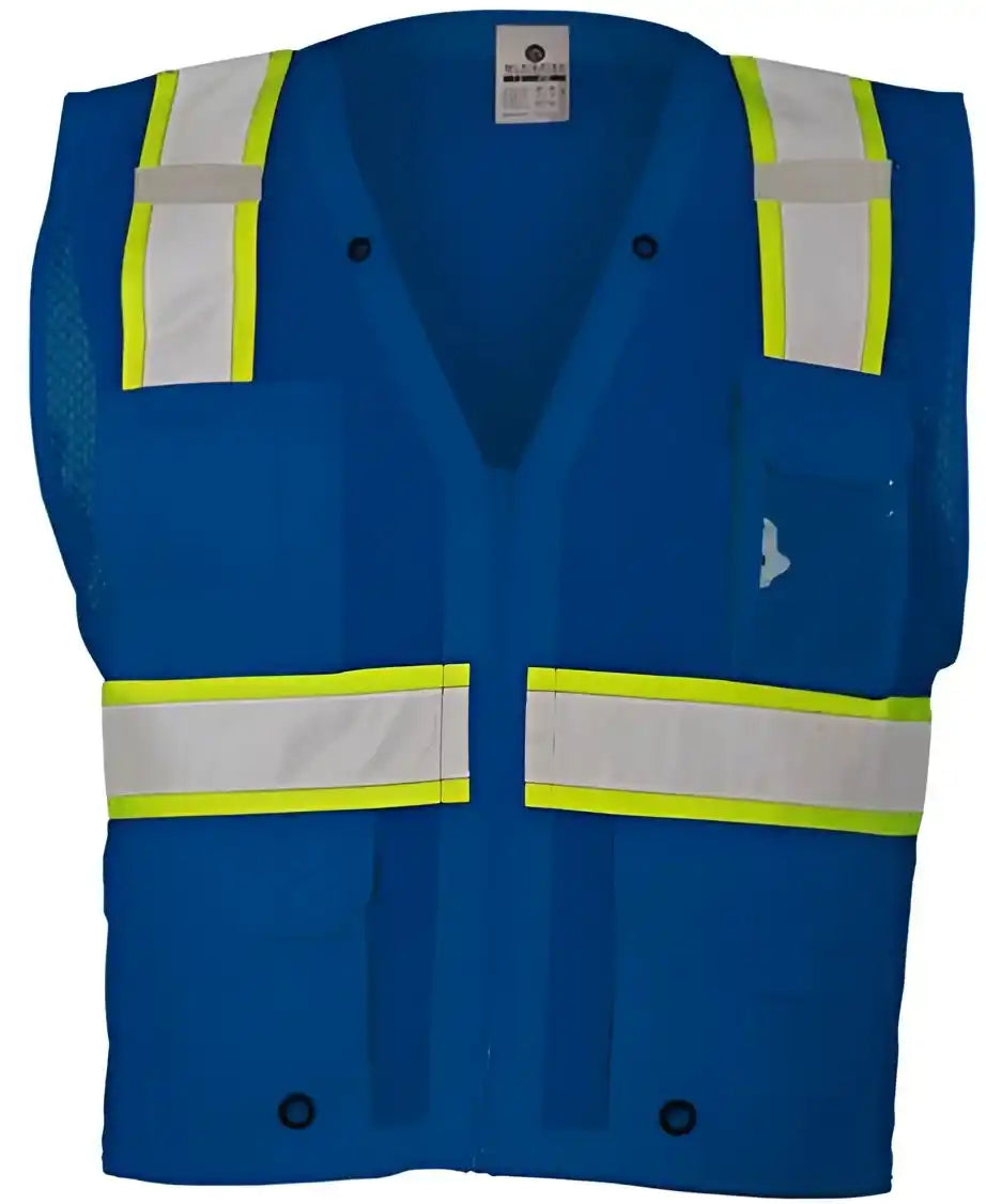 Kishigo B100 111 Ev Series Enhanced Visibility Multi Pocket Mesh Vest Royal Blue Lime B102