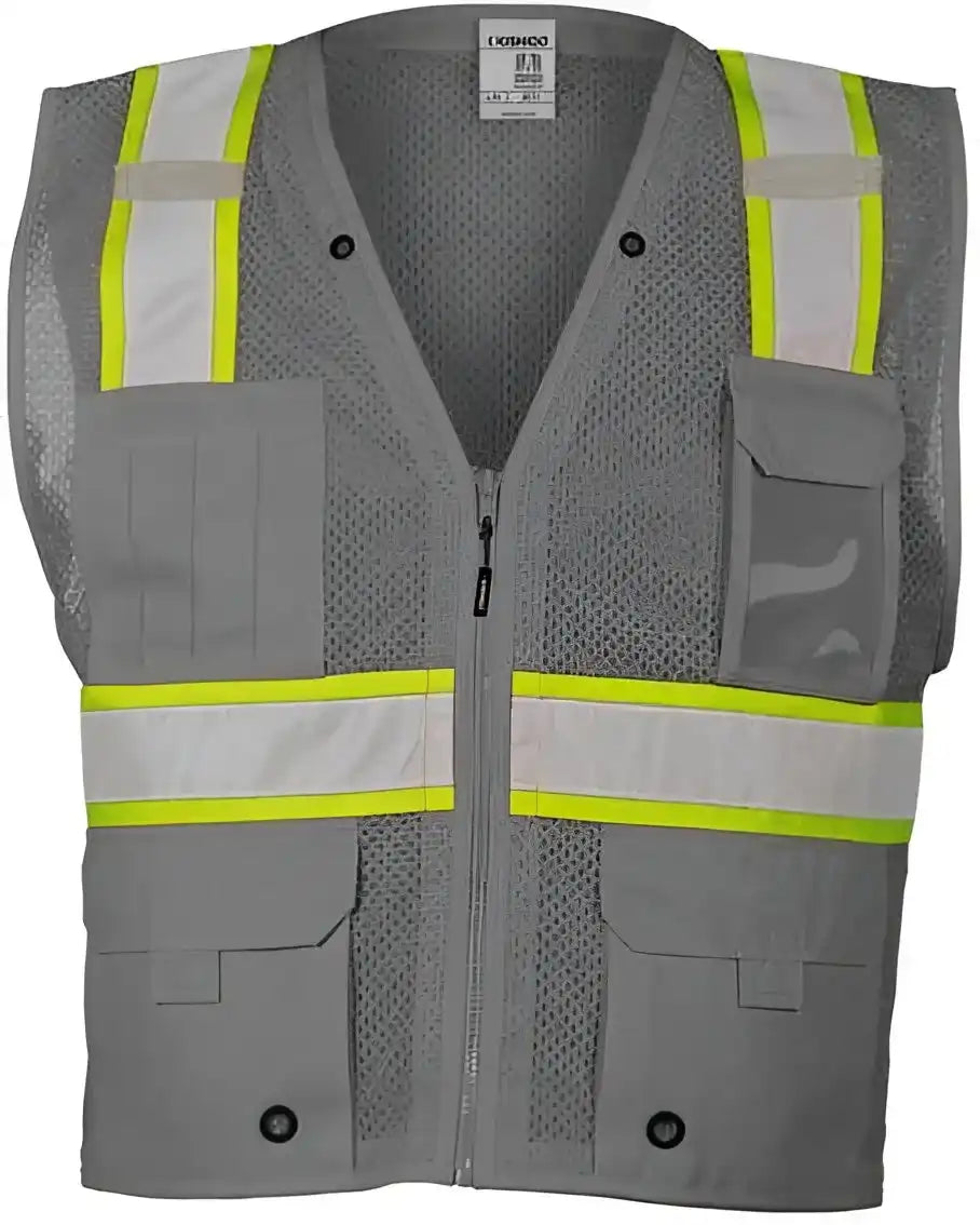 Kishigo B100-111 Ev Series Enhanced Visibility Multi-pocket Mesh Vest - Grey Lime - B111
