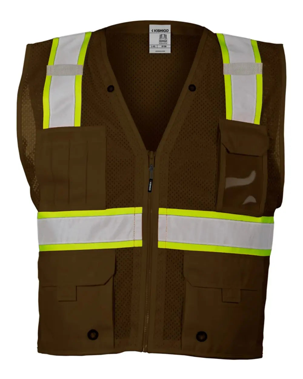 Kishigo B100-111 Ev Series Enhanced Visibility Multi-pocket Mesh Vest - Brown Lime - B108