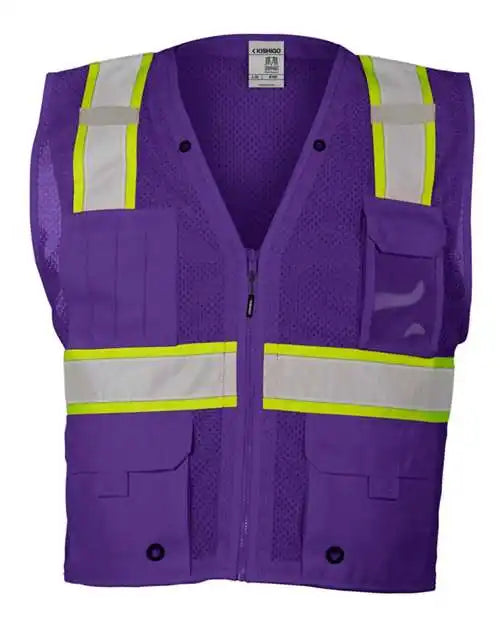 Kishigo B100 111 Ev Series Enhanced Visibility Multi Pocket Mesh Vest Purple Lime B109