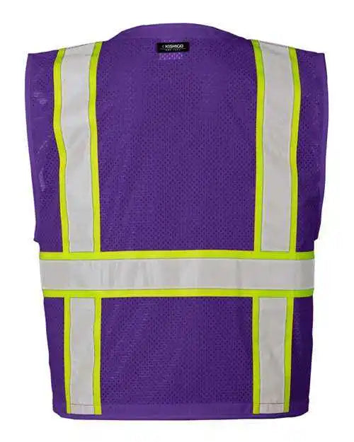 Kishigo B100 111 Ev Series Enhanced Visibility Multi Pocket Mesh Vest Purple Lime B109