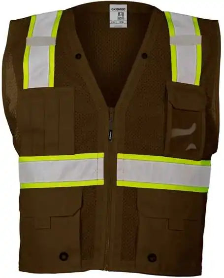 Kishigo B100 111 Ev Series Enhanced Visibility Multi Pocket Mesh Vest Brown Lime B108