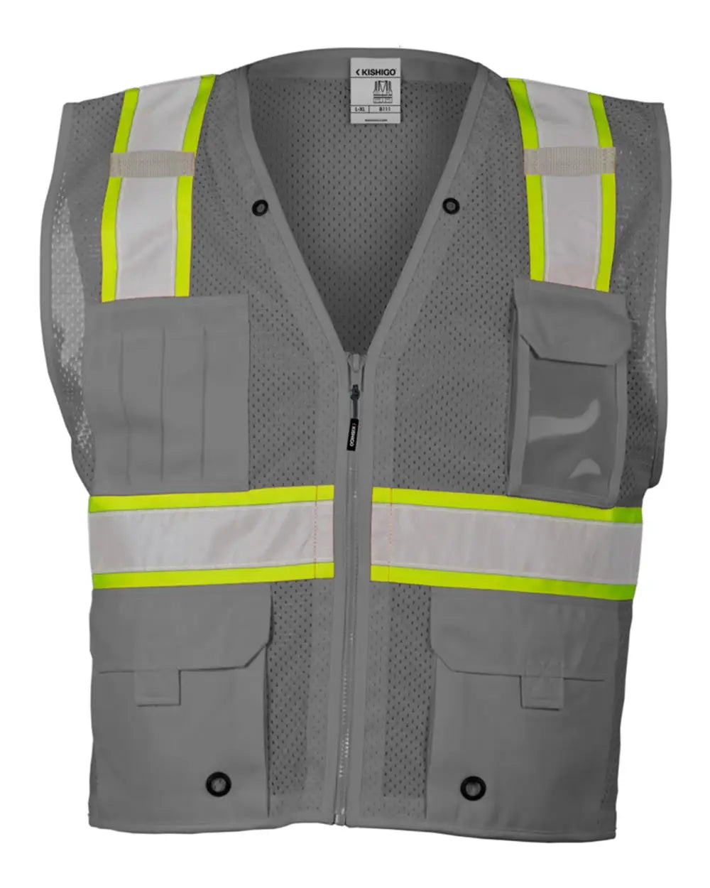 Kishigo B100-111 Ev Series Enhanced Visibility Multi-pocket Mesh Vest - Grey Lime - B111