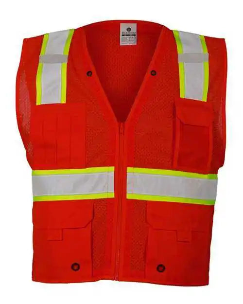 Kishigo B100 111 Ev Series Enhanced Visibility Multi Pocket Mesh Vest Red Lime B103