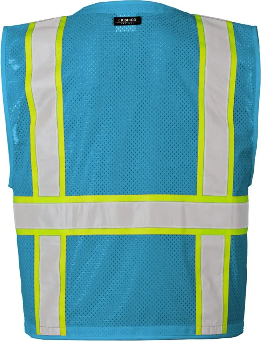 Kishigo B100-111 Ev Series® Enhanced Visibility Multi-pocket Mesh Vest - Electric Blue Lime - B110