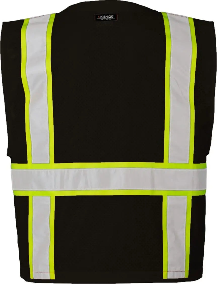 Kishigo B100-111 Ev Series® Enhanced Visibility Multi-pocket Mesh Vest - Black Lime - B100