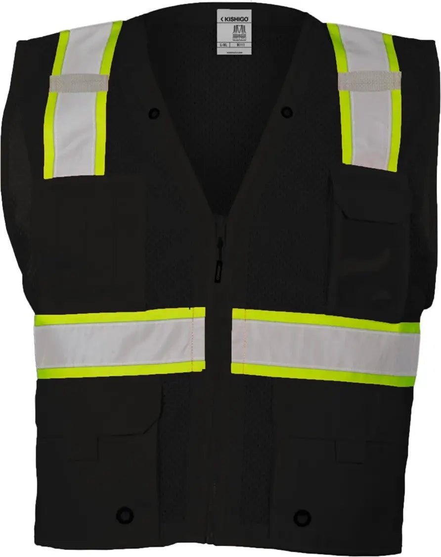 Kishigo B100-111 Ev Series® Enhanced Visibility Multi-pocket Mesh Vest - Black Lime - B100 - S/m