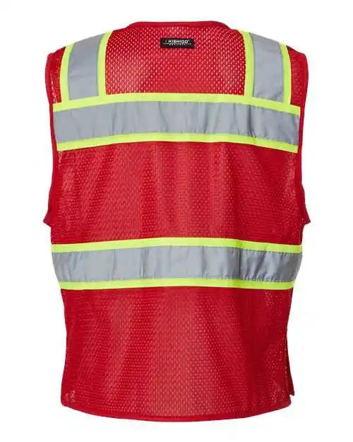 Kishigo B150-156 Ev Series Enhanced Visibility 3 Pocket Mesh Vest - Red Lime - B153