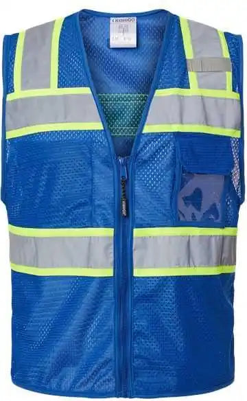 Kishigo B150-156 Ev Series Enhanced Visibility 3 Pocket Mesh Vest - Royal Blue Lime - B152