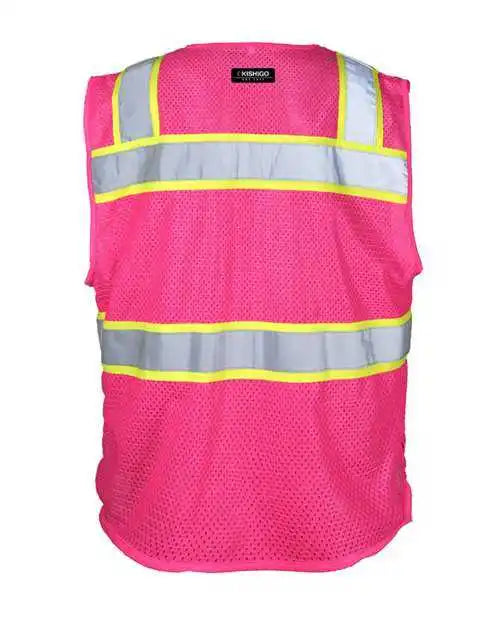 Kishigo B150-156 Ev Series Enhanced Visibility 3 Pocket Mesh Vest - Pink Lime - B156