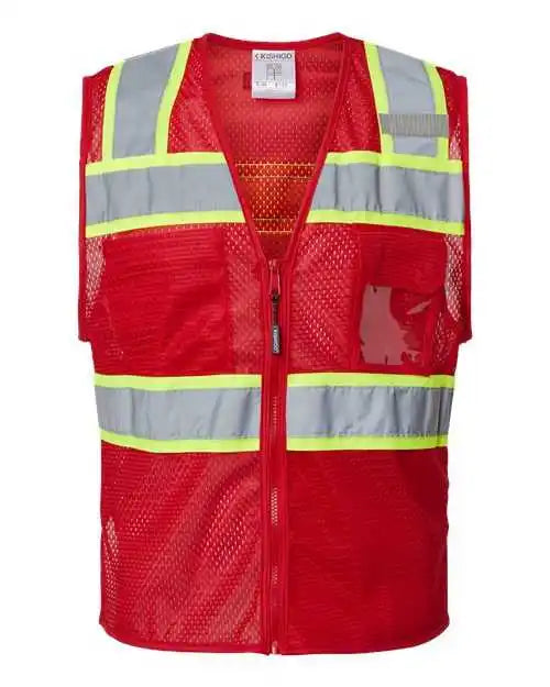 Kishigo B150-156 Ev Series Enhanced Visibility 3 Pocket Mesh Vest - Red Lime - B153