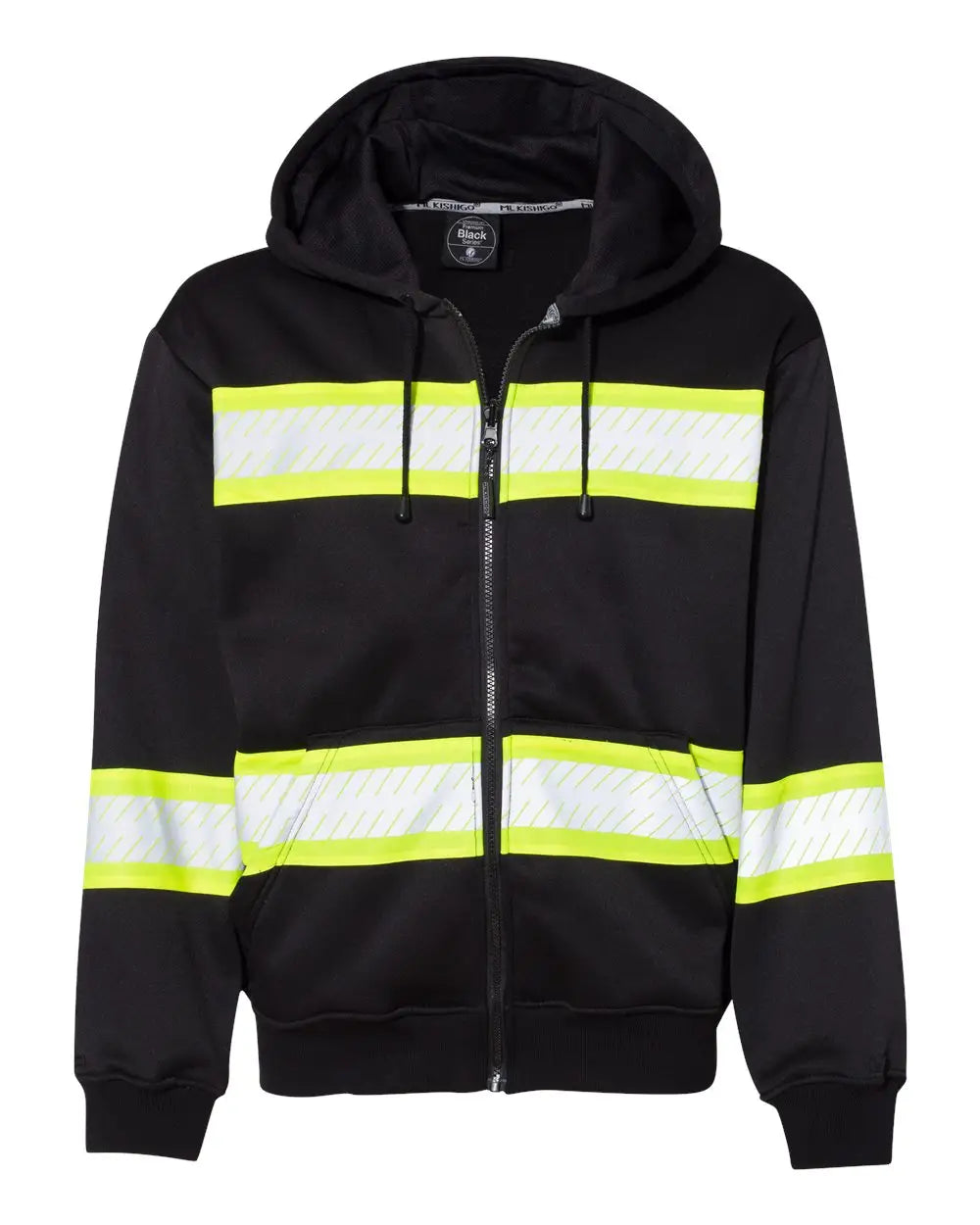 Kishigo B310-313 Ev Series® Enhanced Visibility Full-zip Hooded Sweatshirt - Black Lime / m