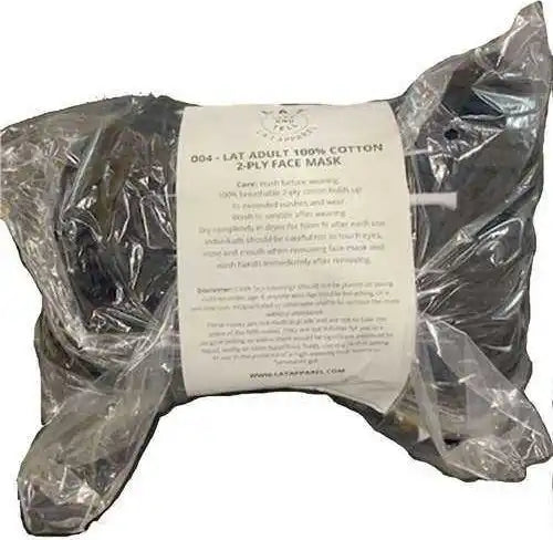Lat 004 100% Cotton 2-ply Face Mask Pkg 50 - White Black - one Size Fits Most
