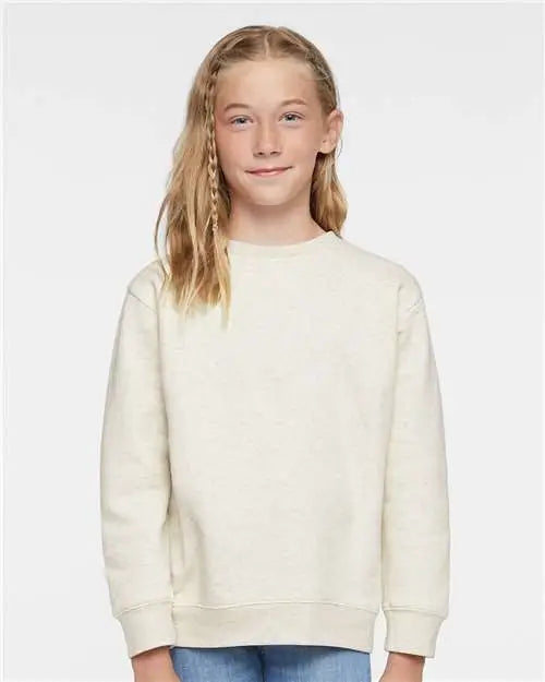 Lat 2225l Youth Elevated Fleece Crewneck Sweatshirt - 2225 - Natural Heather