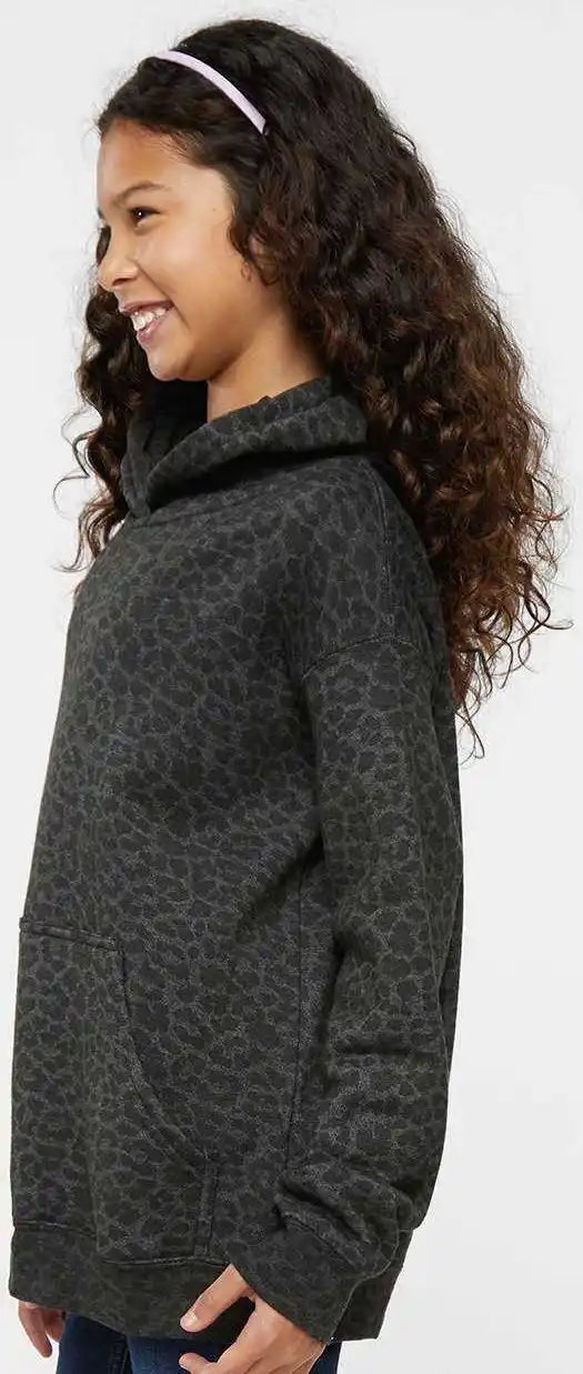 Lat 2296 Youth Pullover Hooded Sweatshirt - Black Leopard
