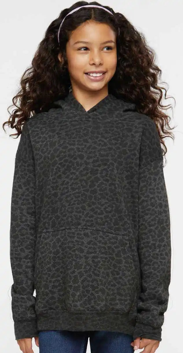 Lat 2296 Youth Pullover Hooded Sweatshirt - Black Leopard