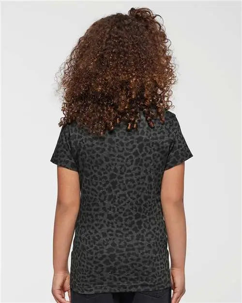 Lat 2616 Girls’ Fine Jersey Tee - Black Leopard