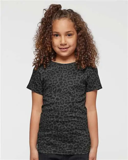 Lat 2616 Girls’ Fine Jersey Tee - Black Leopard