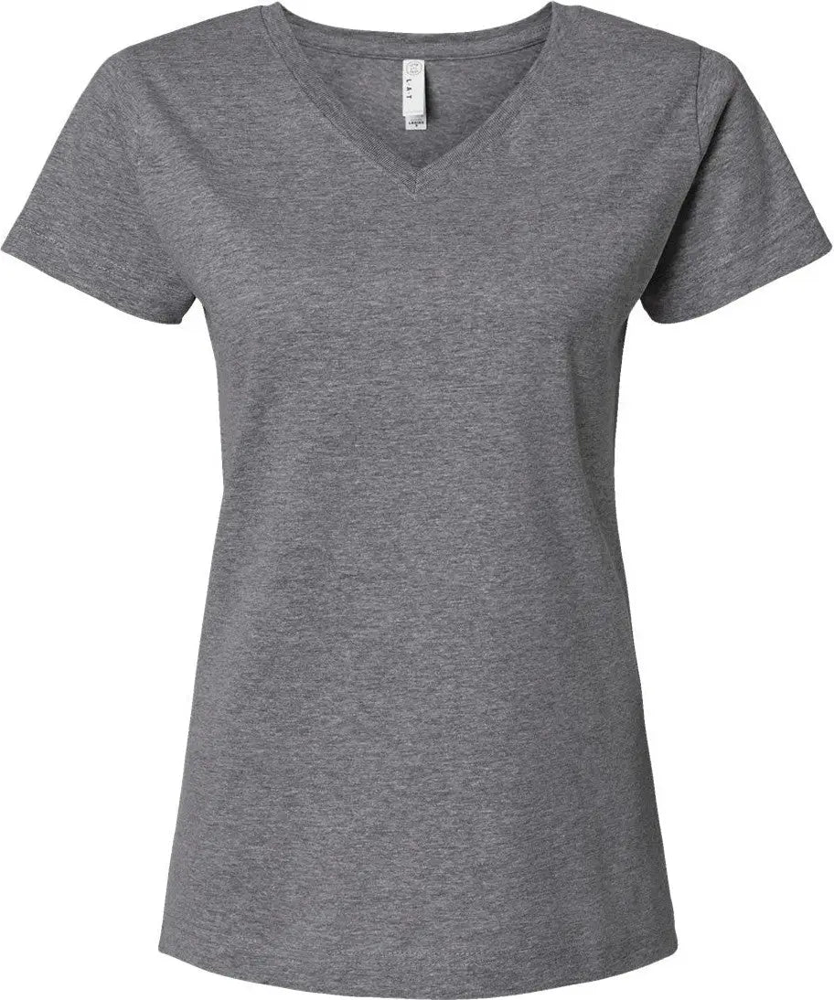 Lat 3507 Women’s Fine Jersey V-neck Tee - Granite Heather - Dark Gray / Xs
