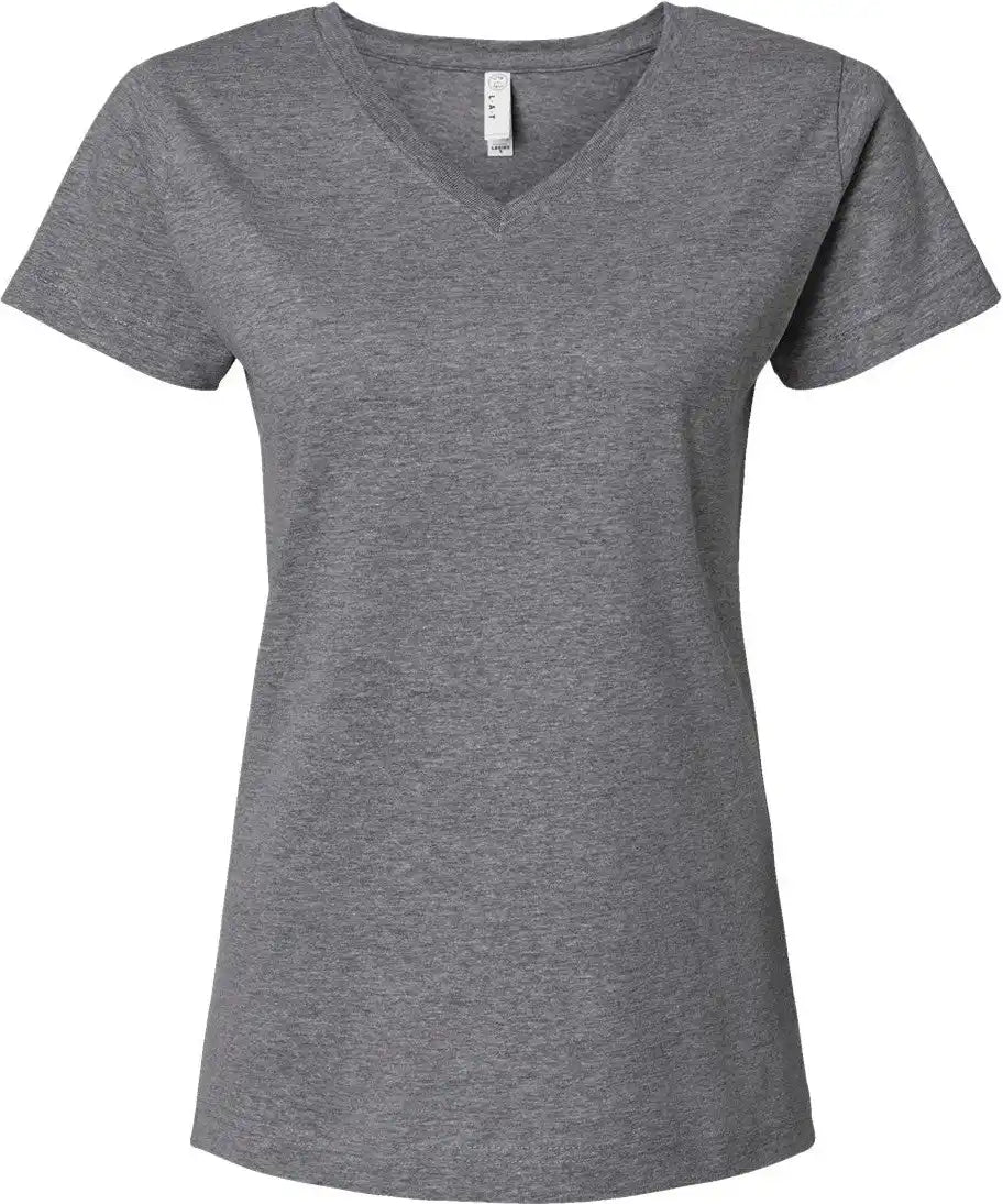Lat 3507 Women’s Fine Jersey V-neck Tee - Granite Heather - Xs