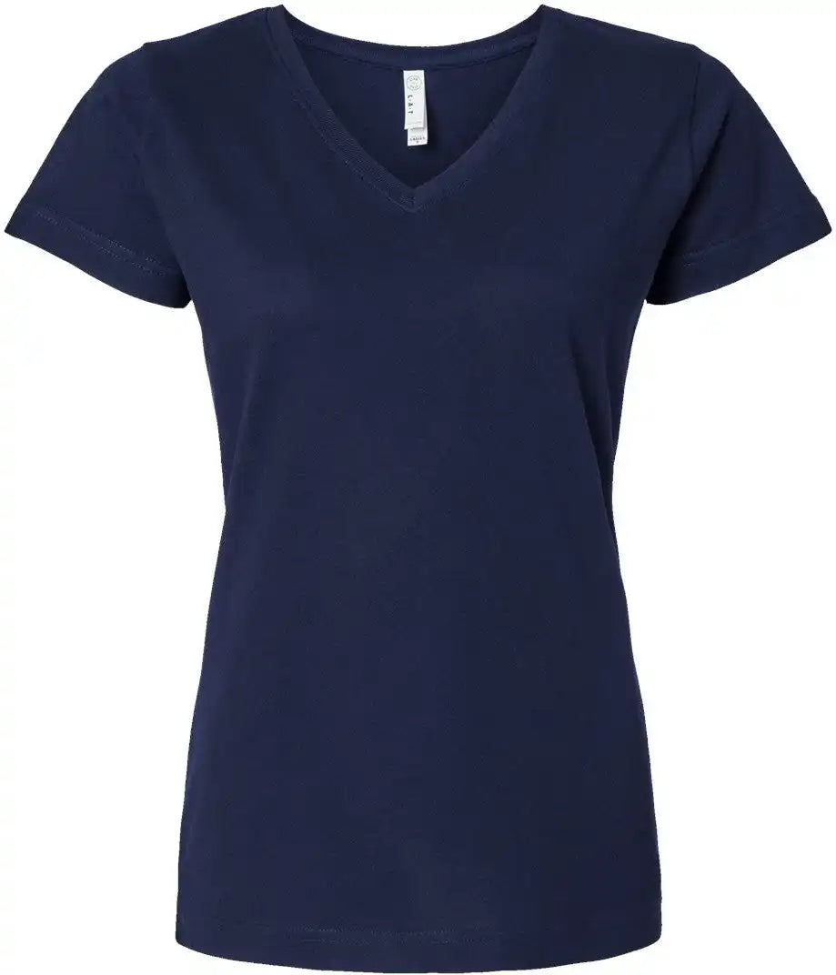 Lat 3507 Women’s Fine Jersey V-neck Tee - Navy - Xs