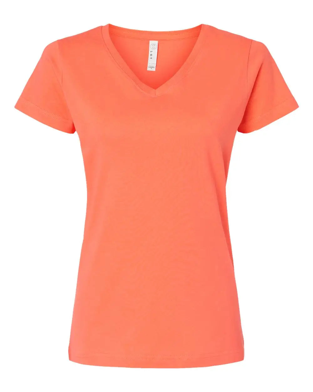 Lat 3507 Women’s Fine Jersey V-neck Tee - Papaya - Coral / Xs
