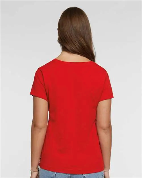 Lat 3507 Women’s Fine Jersey V-neck Tee - Red