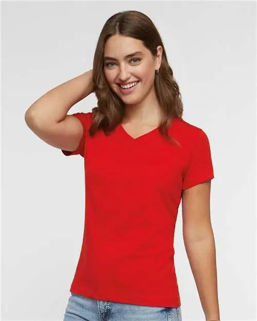 Lat 3507 Women’s Fine Jersey V-neck Tee - Red