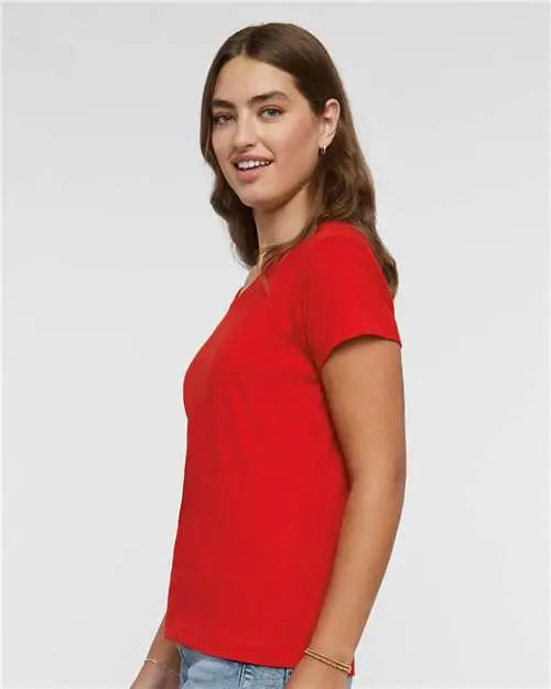 Lat 3507 Women’s Fine Jersey V-neck Tee - Red