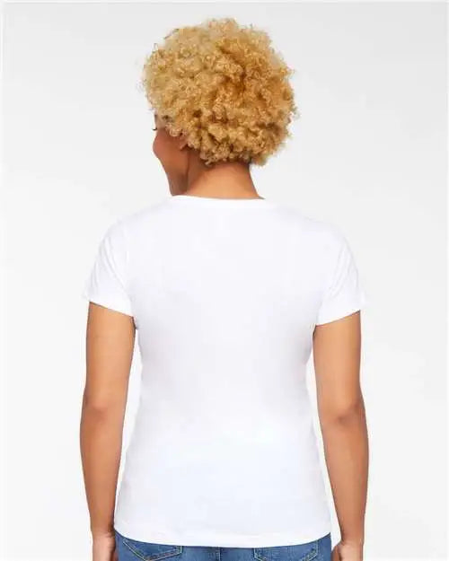 Lat 3507 Women’s Fine Jersey V-neck Tee - White