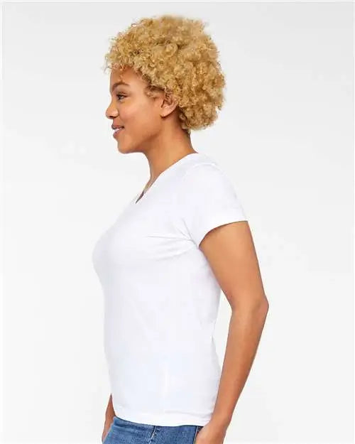 Lat 3507 Women’s Fine Jersey V-neck Tee - White