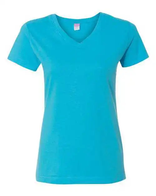 Lat 3507 Women’s v Neck Fine Jersey Tee Aqua