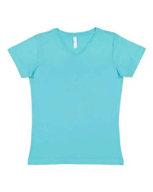 Lat 3507 Women’s v Neck Fine Jersey Tee Caribbean
