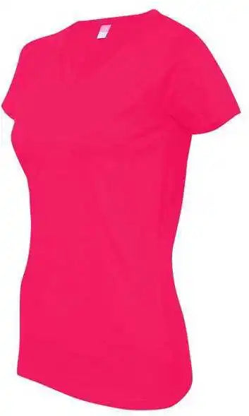 Lat 3507 Women’s V-neck Fine Jersey Tee - Hot Pink