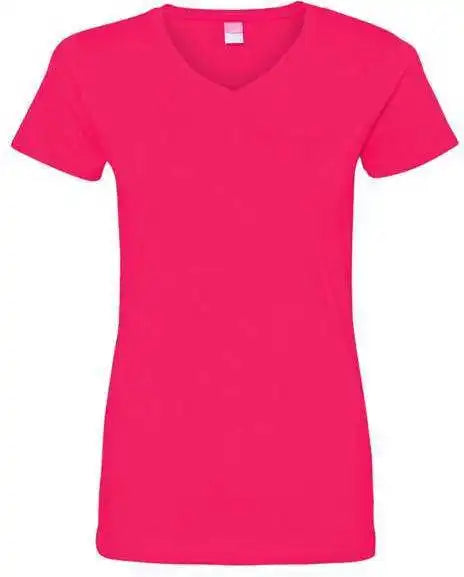 Lat 3507 Women’s V-neck Fine Jersey Tee - Hot Pink