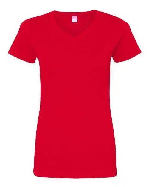 Lat 3507 Women’s v Neck Fine Jersey Tee Red