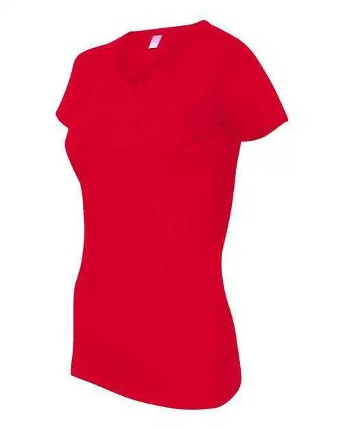 Lat 3507 Women’s v Neck Fine Jersey Tee Red