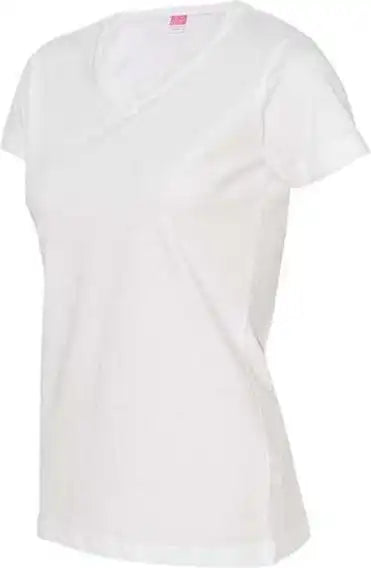 Lat 3507 Women’s V-neck Fine Jersey Tee - White
