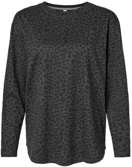 Lat 3508 Ladies’ Relaxed Fine Jersey Long Sleeve Tee Black Leopard