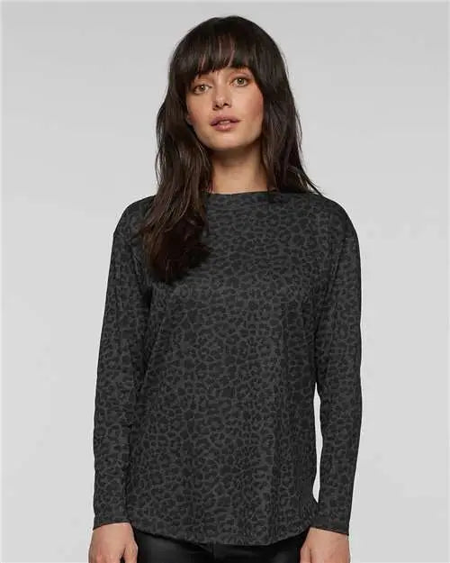 Lat 3508 Women’s Fine Jersey Long Sleeve Tee - Black Leopard
