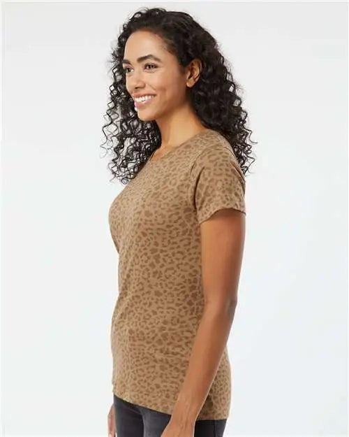 Lat 3516 Women’s Fine Jersey Tee - Brown Leopard